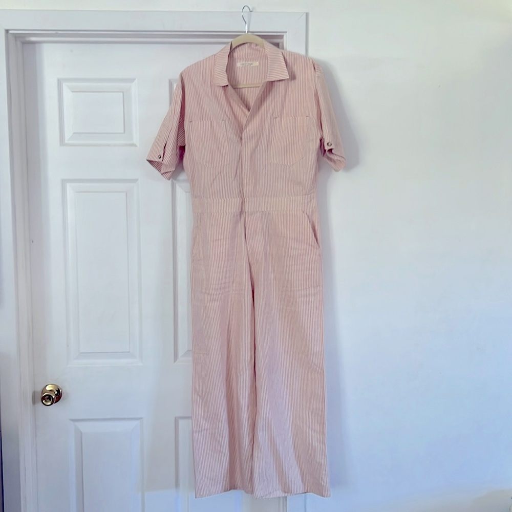 CHRISTY DAWN striped painters jumpsuit pale pink and cream (S)